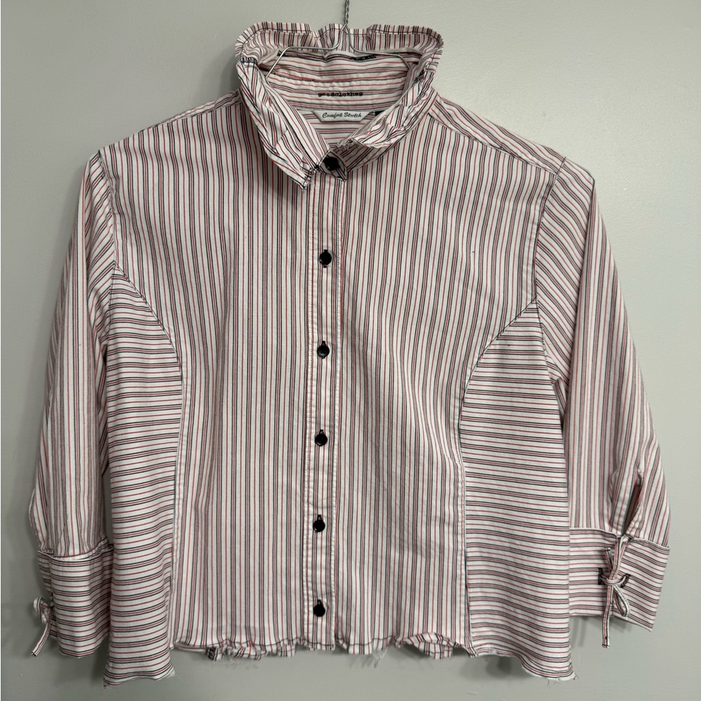 Striped Ruffle Collar Button-Down Top - Picture 5 of 6